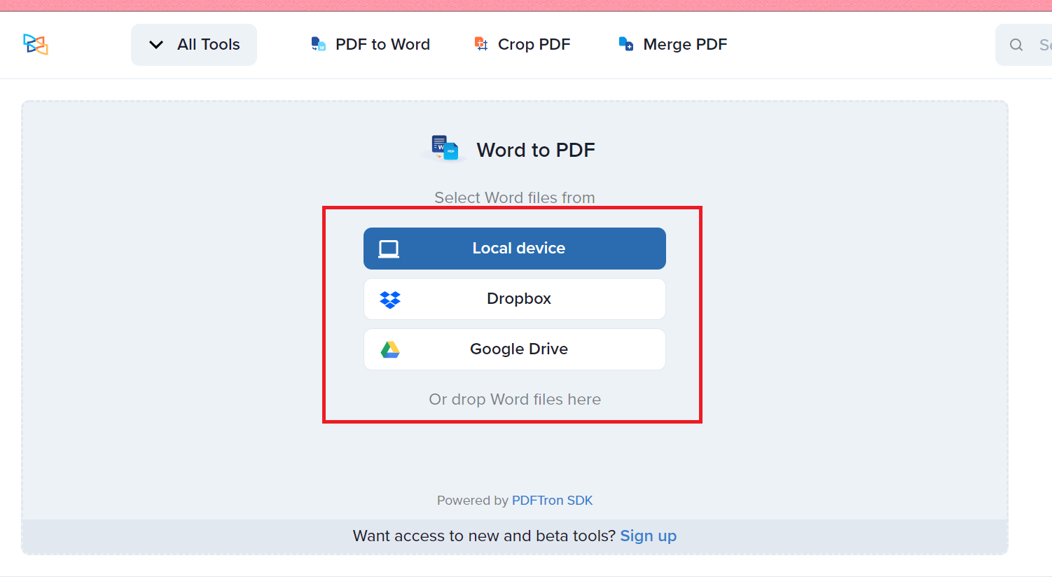 Chuyển file WORD sang PDF bằng web PDF Online
