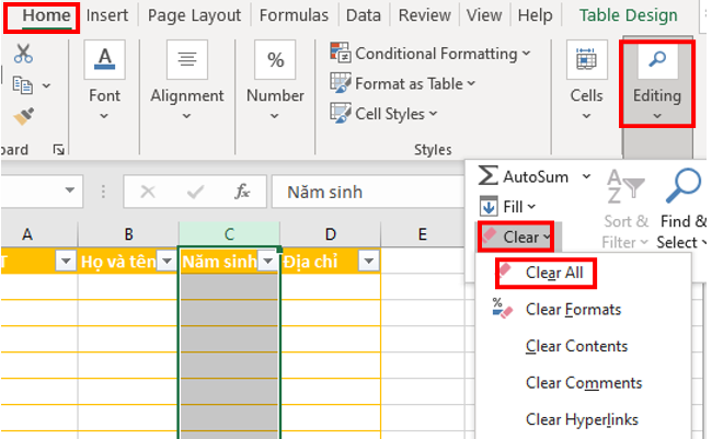 Cách xóa cột trống trong Excel